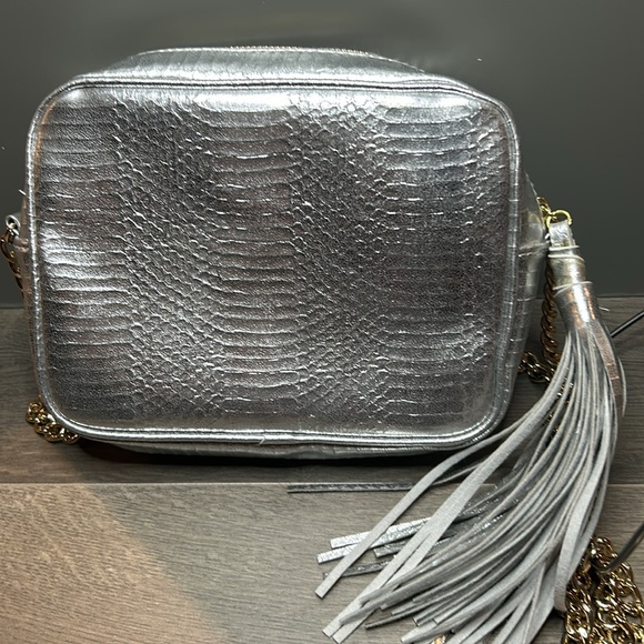 Victoria’s Secret Metallic Snakeskin Silver Crossbody Bag Gold Chain Strap - Picture 6 of 14
